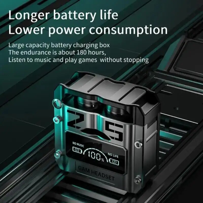 m25 gaming wireless earbuds tws bluetooth 5.3 headphones, magnetic hatch cover, 100% led display, low latency stereo sound, built in mic