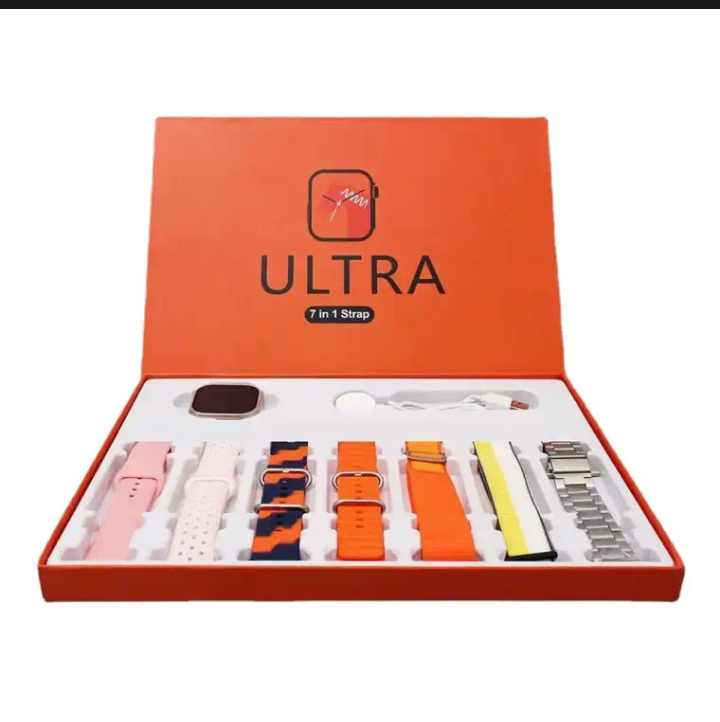 ultra smart watch bundle with 7 in 1 interchangeable straps, fitness tracker, bluetooth call, heart rate monitor, & wireless charging case