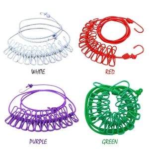 Portable Drying Rope with 12 Clips & 2 Hooks | Travel Clothesline for Indoor & Outdoor Use