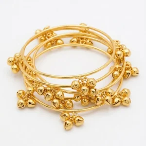 Brass Gold Kashmiri Ghunghroo Bangles Set of 4 Pcs | Traditional Oxidized Indian Festival & Mehndi Jewelry