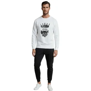 KING Printed White Tracksuit Sweatshirt & Trouser | Warm & Comfortable Winter Wear | Medium
