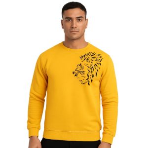 LION Printed Yellow  Tracksuit Sweatshirt & Trouser  | Warm & Comfortable Winter Wear | Medium